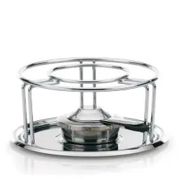 Produktbild: Kela Käsefondue Rechaud mit Pastenbrenner Maxi, Metall Stövchen für Fondue verchromt, Brennpastenbehälter, Speisenwärmer, Untersetzer aus Edelstahl, silber glänzend, Ø 23,5 x H 10,5 cm