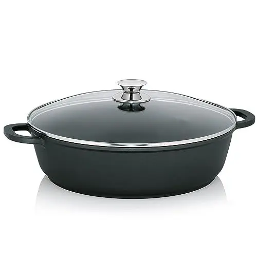 Produktbild: Kela Servierpfanne 36 cm, Induktion Schmorpfanne mit Deckel KERROS, Aluguss beschichtet, Paella Pfanne hoher Rand, Aluminium