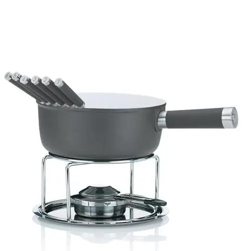 Produktbild: kela Käsefondue Set 10tlg, Aluguss Fondue für 6 Personen LANCY, keramisch beschichtet, Käse Fondueset mit Brennpastenhalter, Gabeln, Gabelhalter