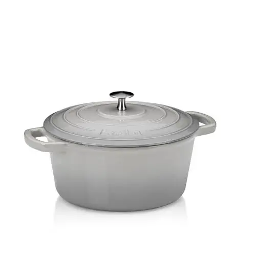 Produktbild: kela Bräter Gusseisen rund 3,8 Liter, Dutch Oven CALIDO, Induktion Gussbräter mit Deckel, Gusseisen Topf Brot backen, emailliert, hellgrau, Grau