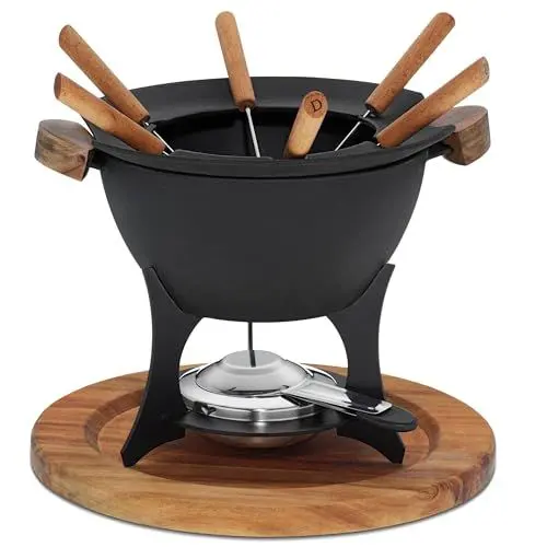 Produktbild: Kela Fleischfondue Set 11tlg, Gusseisen Fondue für 6 Personen Country, Fondueset mit Brennpastenhalter, Gabeln, Gabelhalter, Schwarz, 11 teilig