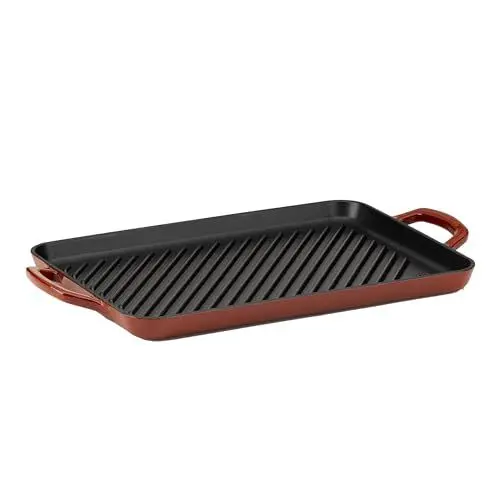 Produktbild: kela Grillplatte Induktion 35 x 25 cm CALIDO, Grillplatte Gusseisen emailliert für den Herd, hitzebeständig bis 300°C, rot