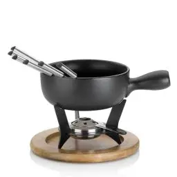 Produktbild: kela Käsefondue Set 10tlg, Keramik Fondue für 6 Personen Country, Käse Fondueset mit Brennpastenhalter, Gabeln, Gabelhalter, Schwarz, 10 teilig, 11