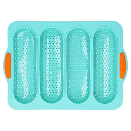 Produktbild: Kelepu Backform, Baguette-Formen, Silikon, gute Luftdurchlässigkeit, glatte Oberfläche, einfaches Entformen, Wärmeisolierung, Griff für Küchenutensilien (Green)