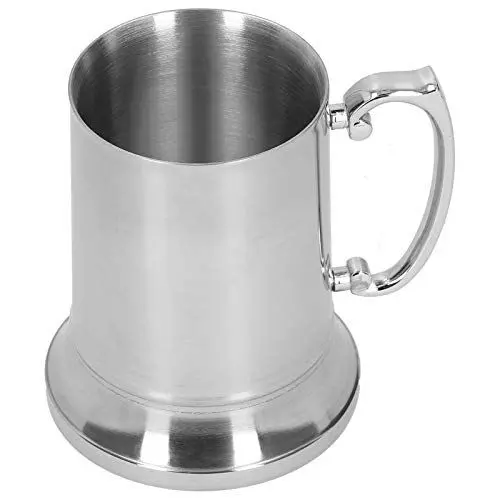 Produktbild: GRCFUMO 450 ml 560 ml Edelstahl-Bierkrug, rutschfester Becherboden, doppelschichtiger Bierkrug, zarter Cocktail-Bierkrug mit dickem Griff für Hotels (450ml)