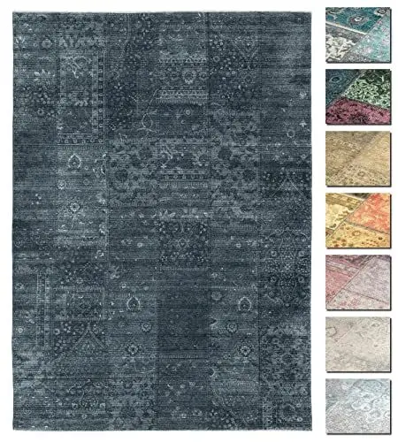 Produktbild: TESSO LIVING Kelim Patchwork Teppich Holzkohle 155 X 225 cm - Maschinenwaschbar - Moderner Kurzflor Wohnzimmer Teppich - Super Soft