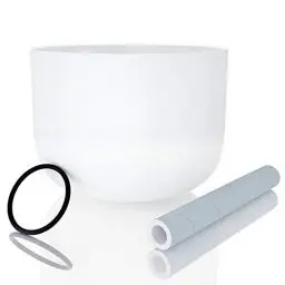 Produktbild: KELIODY Klangschale 20 cm 440 Hz C-Ton Weiß Wurzel-Chakra, Kristal-Klangschale Crystal Singing Bowl mit O-Ring und Schlägel, Entspannung Meditation Yoga Geschenk