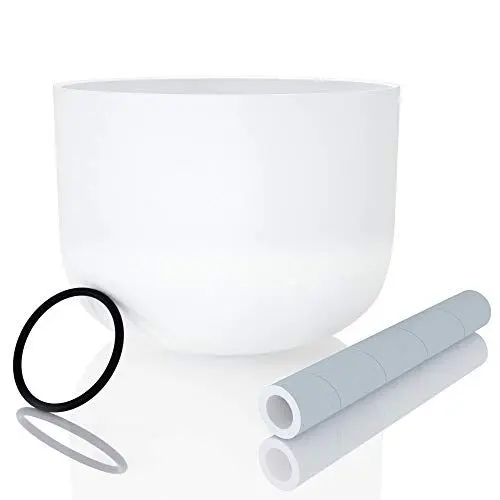Produktbild: KELIODY Klangschale 20 cm 440 Hz C-Ton Weiß Wurzel-Chakra, Kristal-Klangschale Crystal Singing Bowl mit O-Ring und Schlägel, Entspannung Meditation Yoga Geschenk
