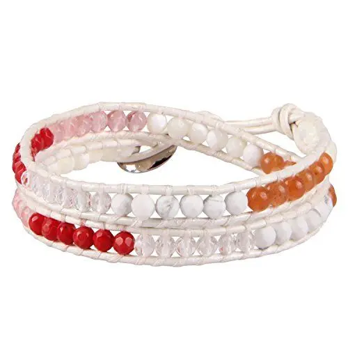 Produktbild: KELITCH Achat Perlen 2 Wickelarmbänder Handgemachte Charm Perlenarmbänder Boho Armreif (Farbe Edelsteine 1)