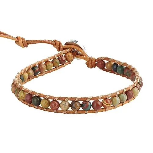 Produktbild: KELITCH Achat Perlen Strang Armbänder Leder Wickelarmband Handgefertigte Manschette Verstellbares Armband Neu (Braun)