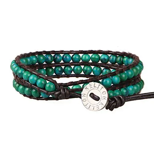 Produktbild: KELITCH Achat Tiger Eye Perlen Armband Armreif Leder 2 Wraps Armbänder Türkis Charme Armbänder