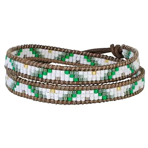 Produktbild: KELITCH Bohemian Miyuki 3 Wickelarmbänder Handgewebte Wellen Lederarmbänder Für Damen