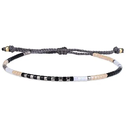 Produktbild: KELITCH Boho-Farbe Kristall Muschel Perlen Freundschaftsarmbänder Handgemachte Strand Armband Armreifen Schmuck Für Frauen (Schwarz Weiß)