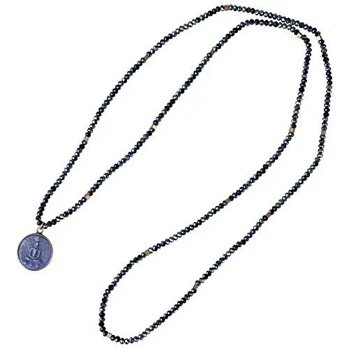 Produktbild: KELITCH Buddha Anhänger Halsketten Naturstein Perlenketten Handgefertigte lange Kettenstränge Halsketten Schmuck für Frauen (Schwarz 93F)