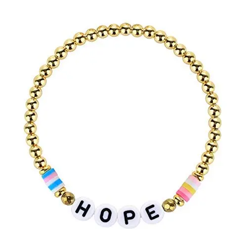 Produktbild: KELITCH Bunte Elastische Armbänder Gold Metall Perlen Armbänder Gemischte Alphabet Perlen Charm Armbänder (Hope 5C)