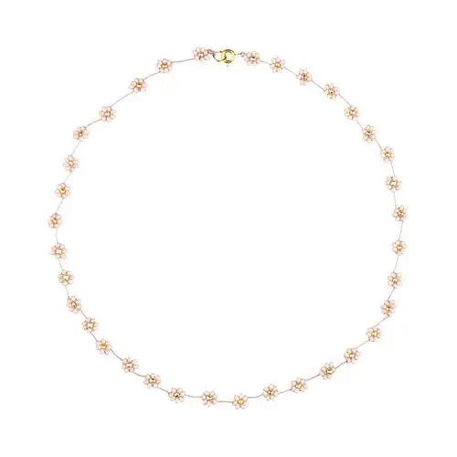 Produktbild: KELITCH Daisy Blume Choker Halsketten Handgemachte bunte Perlen Halsketten für Damen Strand Halsketten