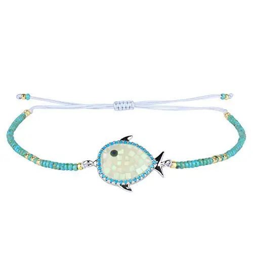 Produktbild: KELITCH Damen Abalone Muschel Armbänder 925 Silber Schildkröte Charm Armbänder Freundschaftsarmbänder Miyuki Rocailles Verstellbare Armbänder