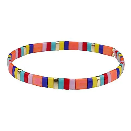 Produktbild: KELITCH Damen Stretch Armbänder Miyuki Tila Perlen Armbänder Regenbogen Strand Armbänder Strand Schmuck