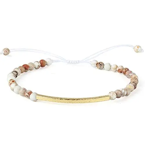 Produktbild: KELITCH Freundschaftsarmband Handgemachte Single Strang Gold Perlen Bar Armband Chic Armreif (Beige 5P)