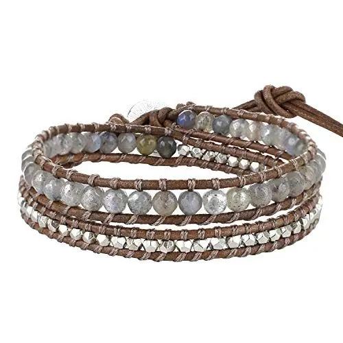 Produktbild: KELITCH Leder Wickelarmband Labradorit Gemischtes Perlenarmband Freundschaftsarmbänder Neue Armreifen (Grau 2A)