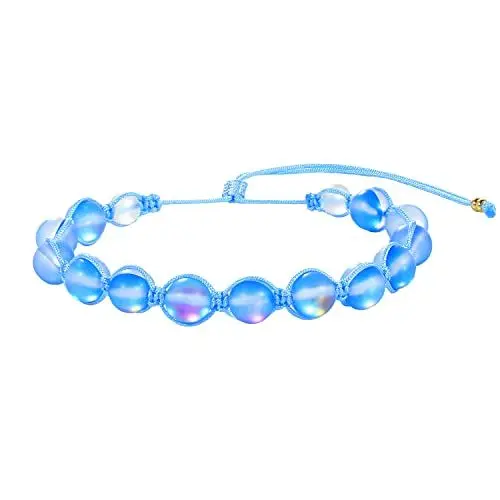 Produktbild: KELITCH Mondsteinperlen Armbänder Bunte Seil Mond-Stein Perlen Armbänder Handgefertigte Geflochtene Modeschmuck für Frauen (Hellblau 23R)
