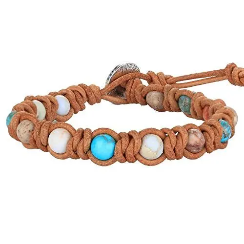 Produktbild: KELITCH Naturleder Wickelarmband Türkis Totenkopf Perlenarmband Für Damen Männer Strang Armbänder Neu