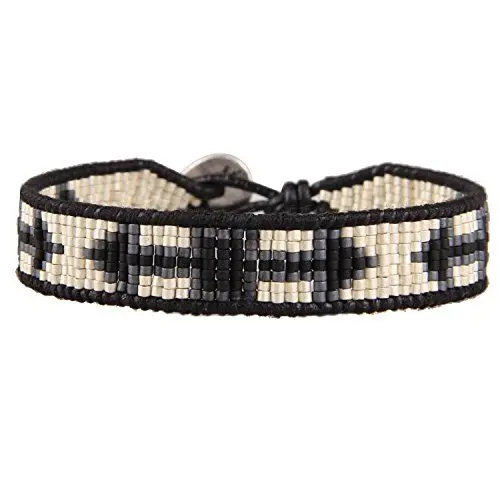 Produktbild: KELITCH Neu Miyuki Perlen Strang Armband Neu Leder Wickelarmbänder Gewebte Geflochten Damen Armbänder (Schwarz)