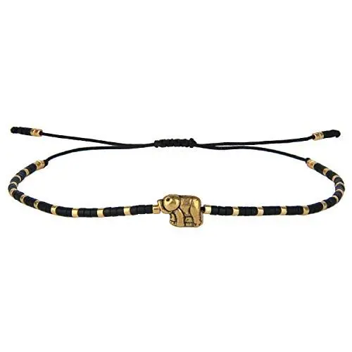 Produktbild: KELITCH Samen Wulstig Armband Glücklich Gold Elefant Strang Armbänder Handgefertigt Frau Mädchen Schmuck (Schwarz 8A)