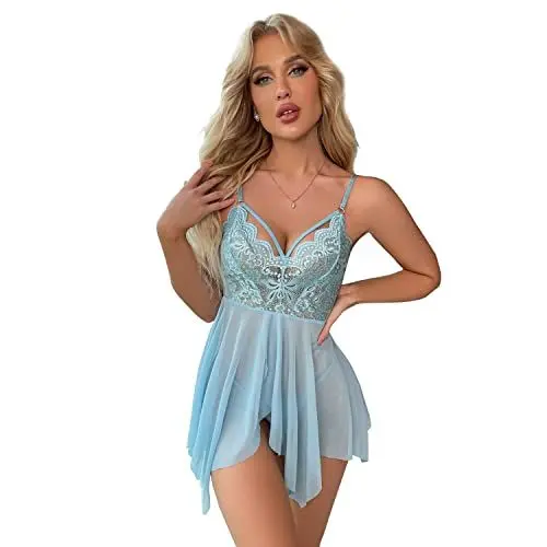 Produktbild: KELITCH Sexy Dessous Für Damen Strumpfhalter Spitze Bodysuit Babydoll Nachtwäsche Sexy Chemise Nachtwäsche