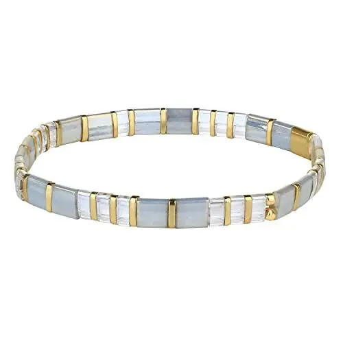 Produktbild: KELITCH Silber Miyuki Perlen Strecken Armbänder Charme Mode Tila Strang Armbänder Damen Stapelbar Armreif Für Damen Schmuck