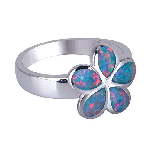 Produktbild: KELITCH Synthetisch Opal Ring Handmade Blüte Stapelringe für Damen (Rot, 8)