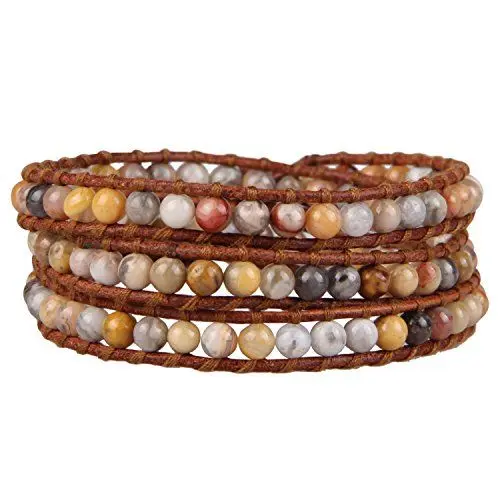 Produktbild: KELITCH Türkis Herz Perlen Armbänder Echtes Leder 3 Wrap Armband Handgefertigt Mode Frauen Schmuck
