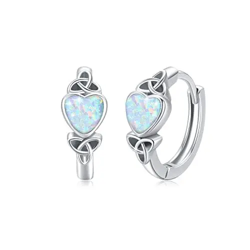 Produktbild: Keltischer Ohrringe 925 Sterling Silber Herz Opal Damen Creolen Ohrstecker keltischen Knoten Herz Hoop Ohrringe für Frauen Freundin Schwester Weihnachten Schmuck