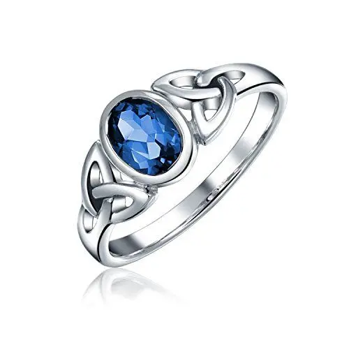 Produktbild: Keltischer Trinity Liebesknoten Triquetra Simulierter Blauer Saphir Infinity Ringband Für Frauen Teenager 1Mm Band .925 Sterling Silber September Geburtsstein