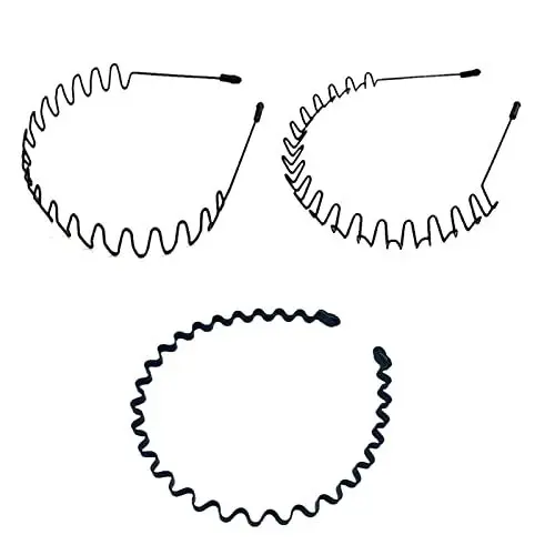 Produktbild: KELUBATU Metall Haarband für Männer Frauen Schwarz Welle Rutschfestes Elastisches Stirnband Stirnbänder Schönheitspflege Geeignet für Outdoor Sport, Fitness, tägliches Make-up Yoga(3 Stück)