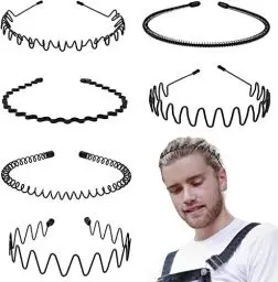 Produktbild: KELUBATU Metall Haarband für Männer Frauen Schwarz Welle Rutschfestes Elastisches Stirnband Stirnbänder Schönheitspflege Geeignet für Outdoor Sport, Fitness, tägliches Make-up Yoga(6 Stück)