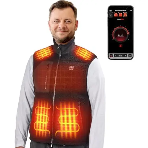 Produktbild: KEMIMOTO Beheizbare Weste für Herren und Damen mit Akku, Warme Weste mit 3 Temperaturstufen und 5 Heizzonen, Intelligente Sprach- und App-Steuerung Beheizte Jacke für Winter Skifahren, Jagen, Angeln