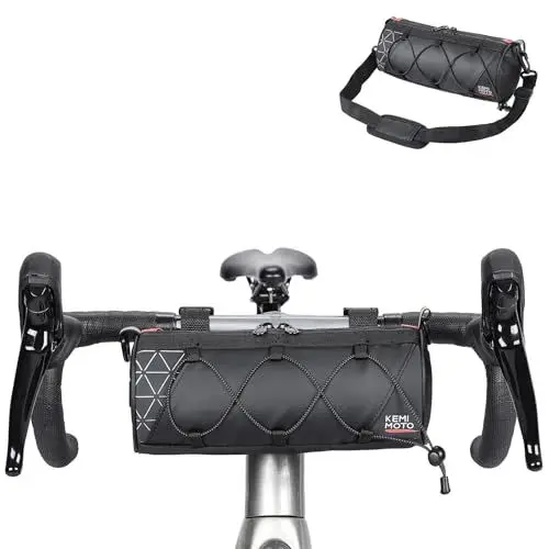 Produktbild: KEMIMOTO Lenkertasche Fahrrad, Multifunktional Fahrradtasche vorne Lenker Wasserdicht, Bikepacking Pendler-Umhängetasche für MTB, Rennrad Schwarz