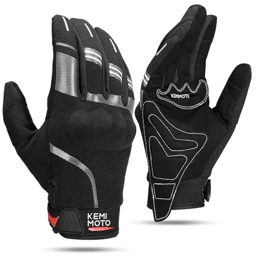 Produktbild: KEMIMOTO Motorradhandschuhe Herren für Sommer, Fahrradhandschuhe mit 2 Finger Touchscreen, Motorrad Handschuhe für Herr, Atmungsaktive Sommer Handschuhe für Radfahren,Mountainbike, Roller, Motorcross