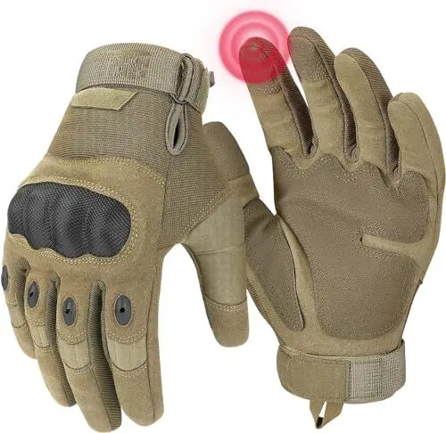 Produktbild: KEMIMOTO Taktische Handschuhe, Arbeitshandschuhe, Militär Einsatzhandschuhe mit Kohlefaser Knöchelprotektor, Atmungsaktiv, Vollfinger, für Arbeit, Wandern, Jagd und Security