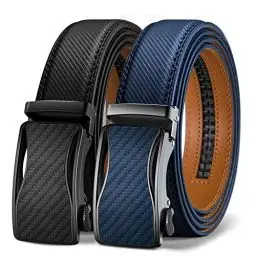 Produktbild: KEMISANT Gürtel Herren 2er, Ledergürtel Gürtel Ratsche Automatikschließe für Herren Verstellbar 35mm Breit mit Geschenkbox(Schwarz/Blau-130cm/38-44