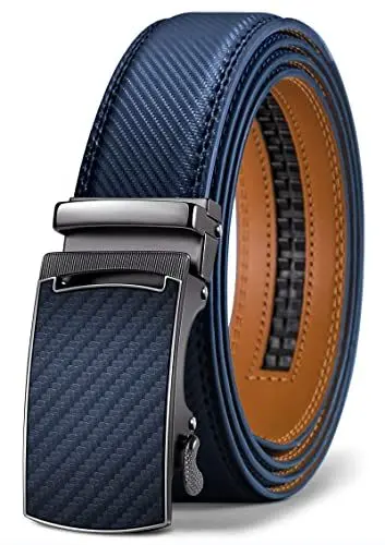 Produktbild: KEMISANT Gürtel Herren, Ledergürtel Ratsche Automatikschließe für Herren Business Anzug,Breit 35mm,Größe Angepasst,Navy Blau2564,110cm/30-36