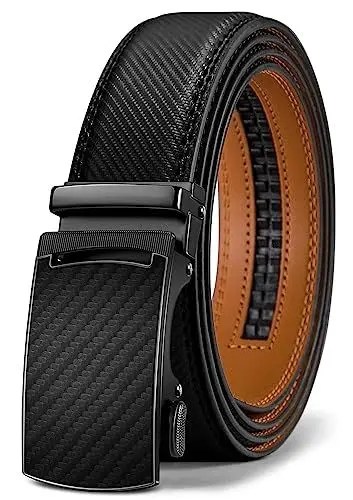 Produktbild: KEMISANT Gürtel Herren, Ledergürtel Ratsche Automatikschließe für Herren Business Anzug,Breit 35mm,Größe Angepasst,Schwarz2492,110cm/30-36