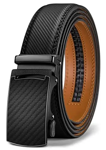 Produktbild: KEMISANT Gürtel Herren, Ledergürtel Ratsche Automatikschließe für Herren Business Anzug,Breit 35mm,Größe Angepasst,Schwarz2492,130cm/38-44