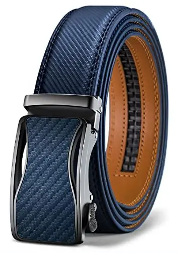 Produktbild: KEMISANT Gürtel Herren, Ledergürtel Ratsche Automatikschließe für Herren Business Anzug, 35mm Breit Gürtel,Größe Angepasst(Blau,110cm/30-36