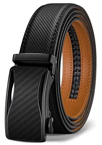 Produktbild: KEMISANT Gürtel Herren, Ledergürtel Ratsche Automatikschließe für Herren Business Anzug, 35mm Breit Gürtel,Größe Angepasst(Schwarz-115cm/32-38
