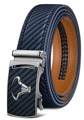 Produktbild: KEMISANT Gürtel Herren, Ratsche Gürtel Automatikschließe Ledergürtel für Herren Business Anzug,Breit 35mm Gürtel,Größe Angepasst(Navy Blau-115cm/32-38