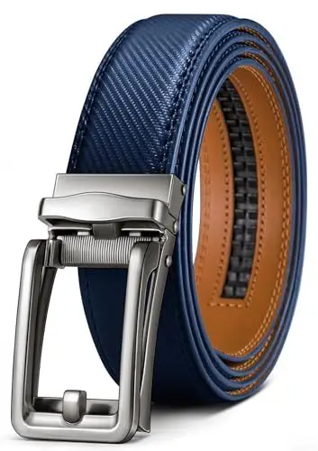 Produktbild: KEMISANT Ledergürtel Herren, Gürtel Herren Automatik Ratsche Leder Gürtel 35mm für Anzug und Freizeit,Mikroverstellbarer Gürtel Passt Überall(Navy Blau-110cm/30-36