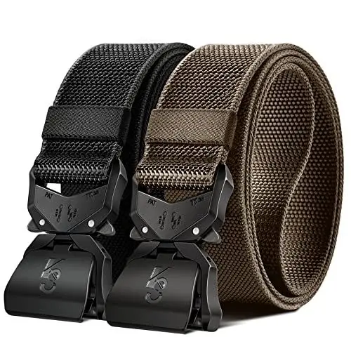 Produktbild: KEMISANT Taktischer Gürtel Herren 2er, Gürtel Militär Wandern Arbeitsgürtel 38mm,Schnellverschluss Metallschnalle(Schwarz/Hellbraun-145cm/46-50