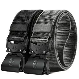 Produktbild: KEMISANT Taktischer Gürtel Herren 2er, Gürtel Militär Wandern Arbeitsgürtel 38mm,Schnellverschluss Metallschnalle(Schwarz/Hellgrau-125cm/38-42
